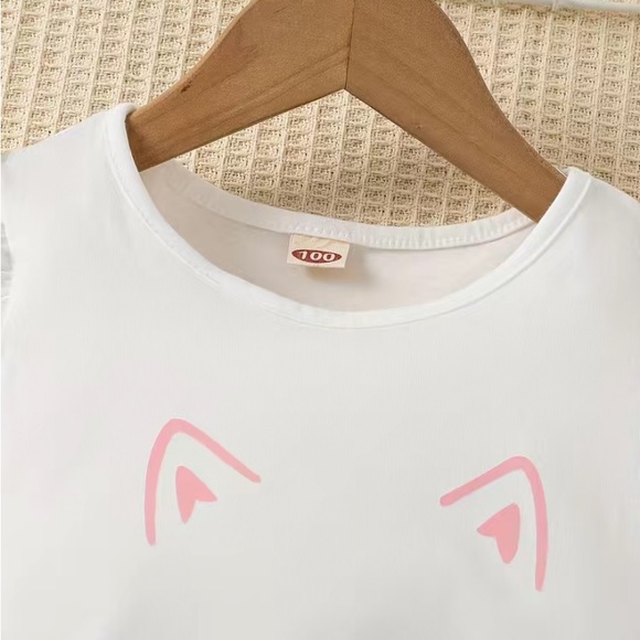 Toddlers 2 Piece Short Set with Cute Cat Cartoon Graphics - Picture 3 of 8